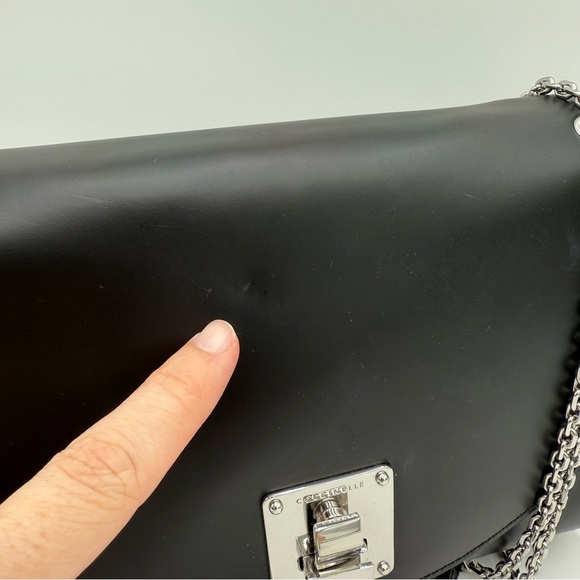 Coccinelle Italian Leather Chain Strap Crossbody Purse Shoulder Bag Black Silver - Picture 3 of 10